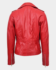 Womens Cross Zip Biker Leather Jacket Cara Ignite Red