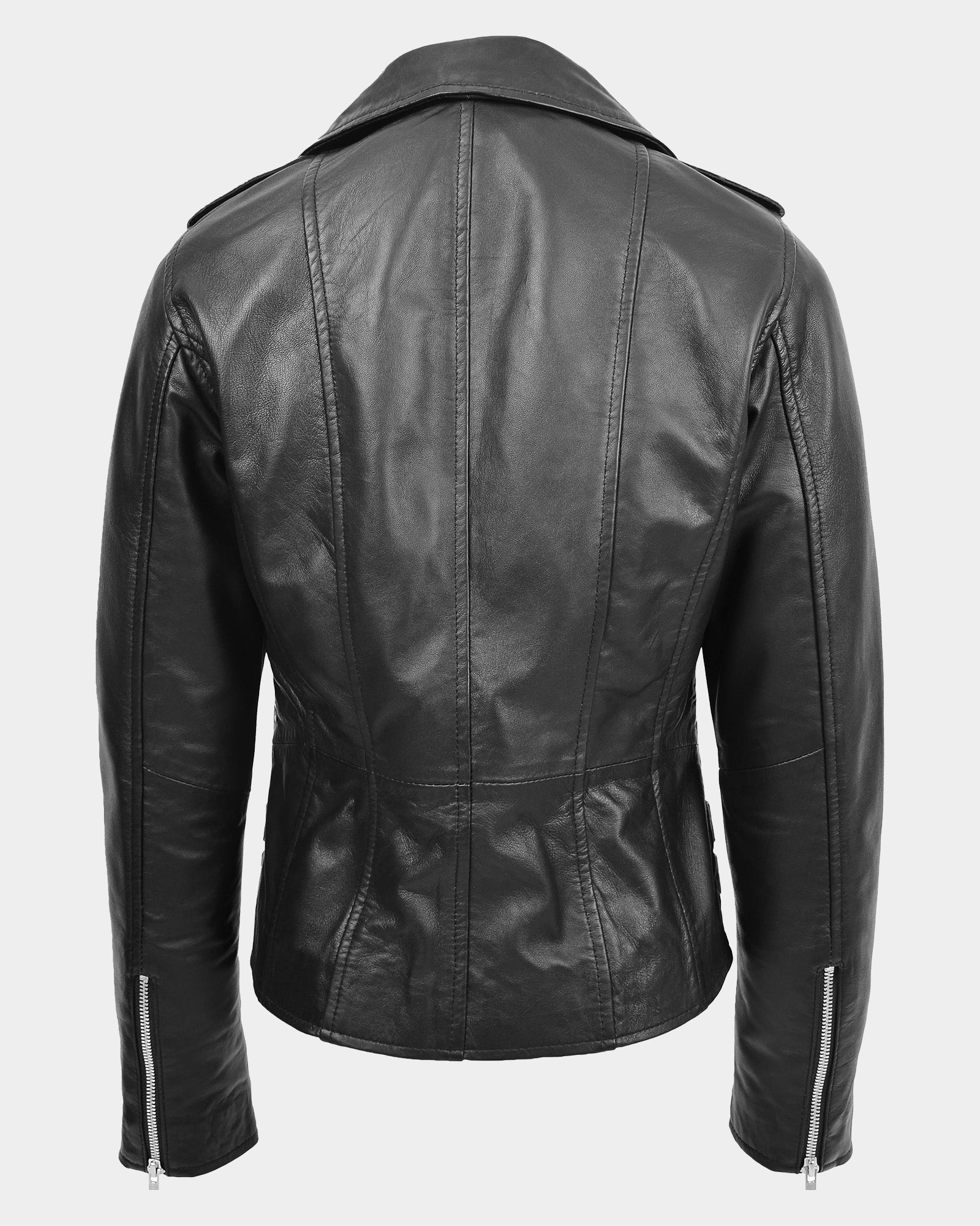 Womens Cross Zip Biker Leather Jacket Cara Nova Black