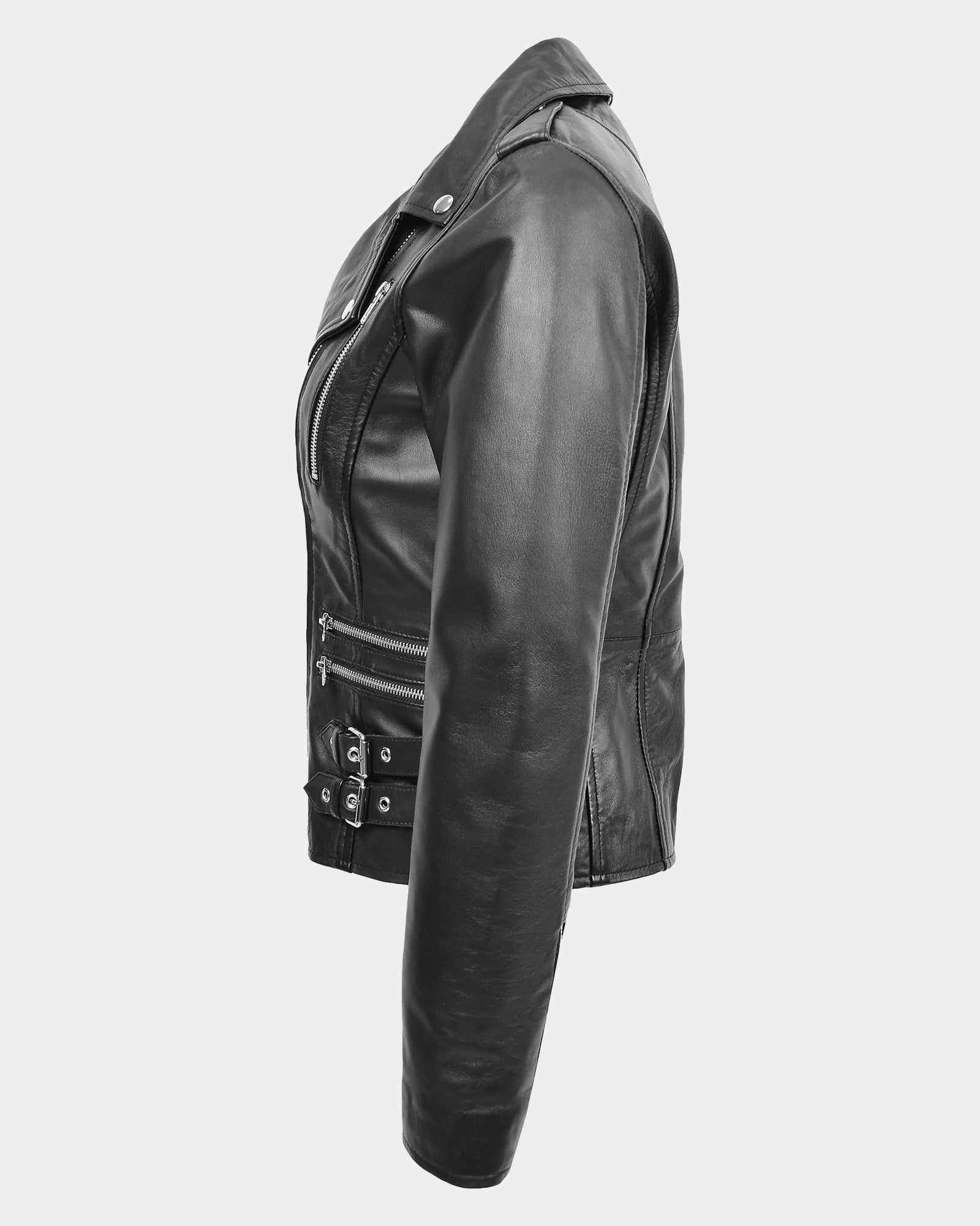 Womens Cross Zip Biker Leather Jacket Cara Nova Black