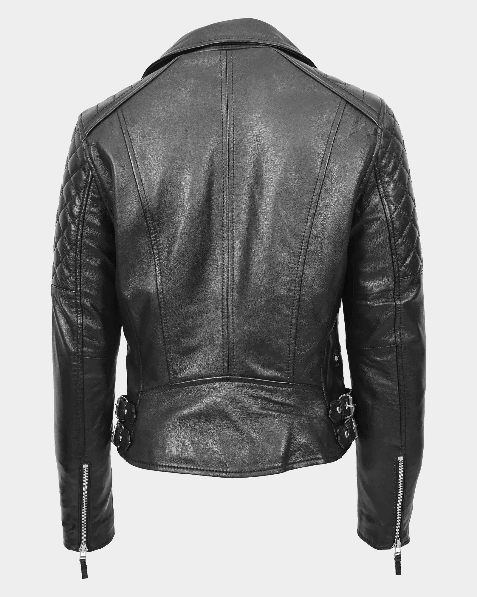 Womens Cross Zip Biker Leather Jacket Claudia Nova Black