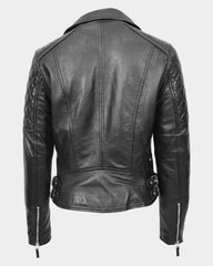 Womens Cross Zip Biker Leather Jacket Claudia Nova Black