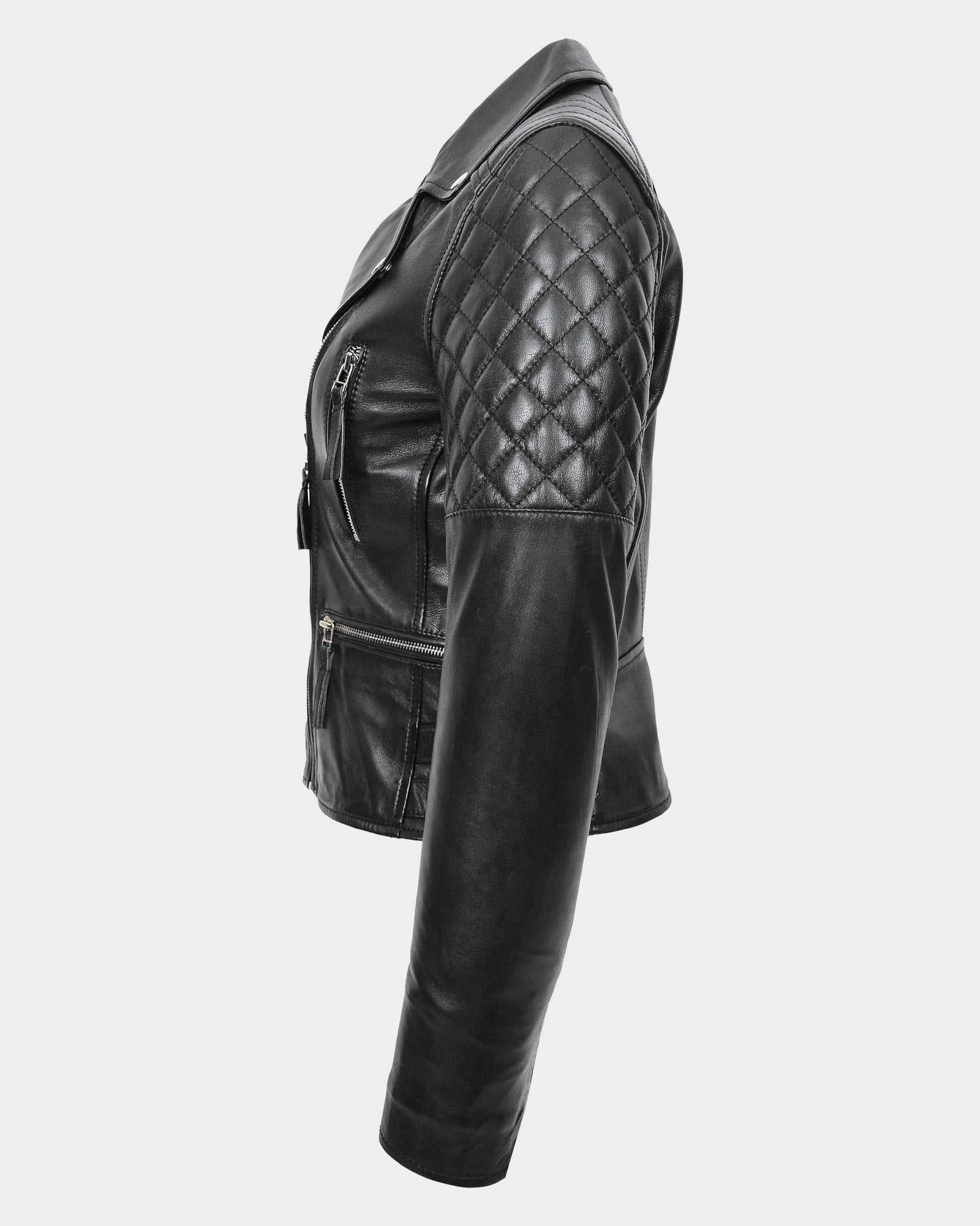 Womens Cross Zip Biker Leather Jacket Claudia Nova Black