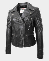 Womens Cross Zip Biker Leather Jacket Claudia Nova Black