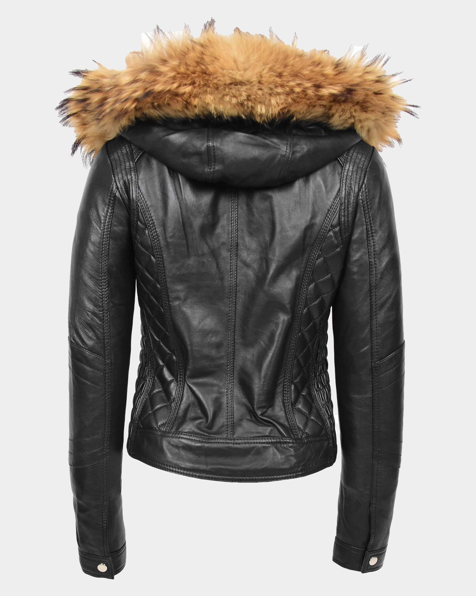 Womens Detachable Hoodie Biker Leather Jacket Lily Nova Black