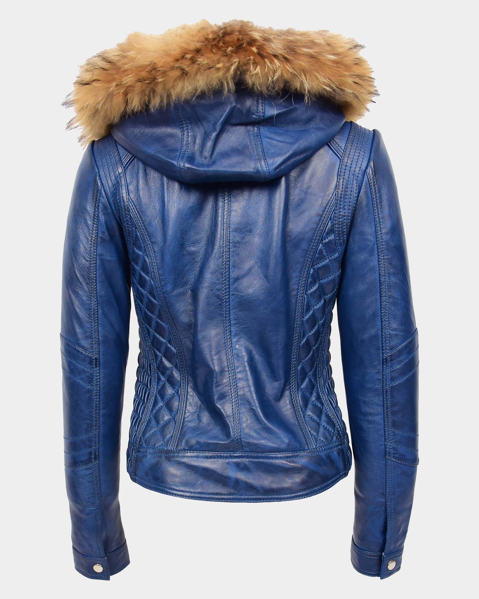 Womens Detachable Hoodie Biker Leather Jacket Lily Radiant Blue
