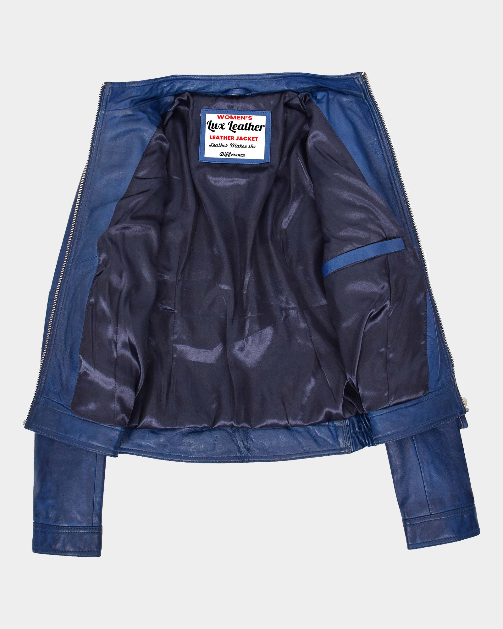 Womens Detachable Hoodie Biker Leather Jacket Lily Radiant Blue