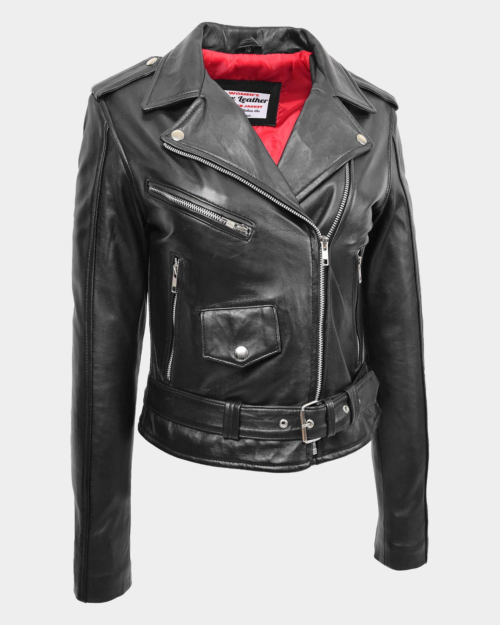 Womens Leather Biker Brando Jacket Kate Nova Black