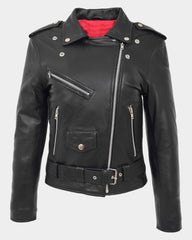 Womens Leather Biker Brando Style Jacket Holly Nova Black