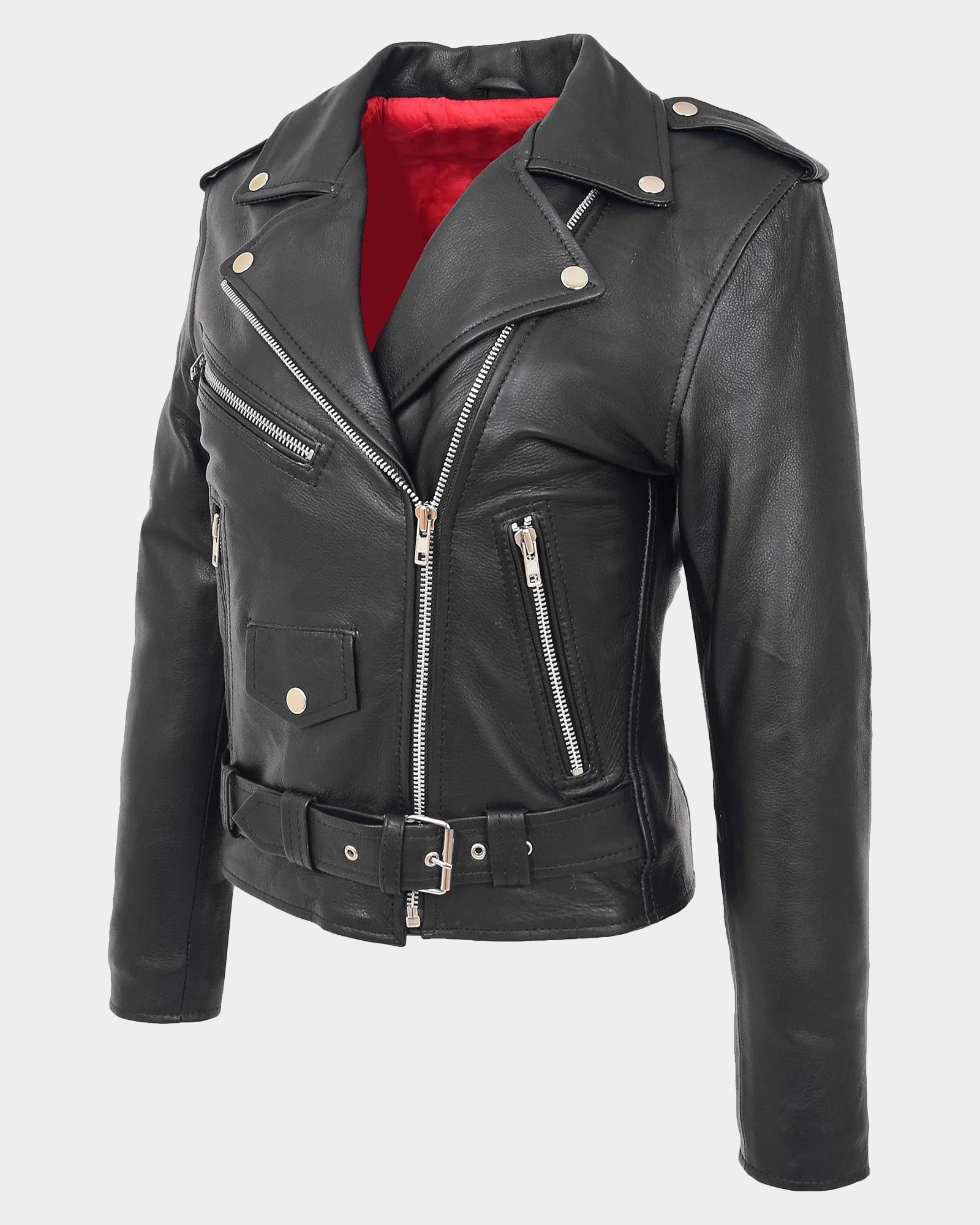 Womens Leather Biker Brando Style Jacket Holly Nova Black