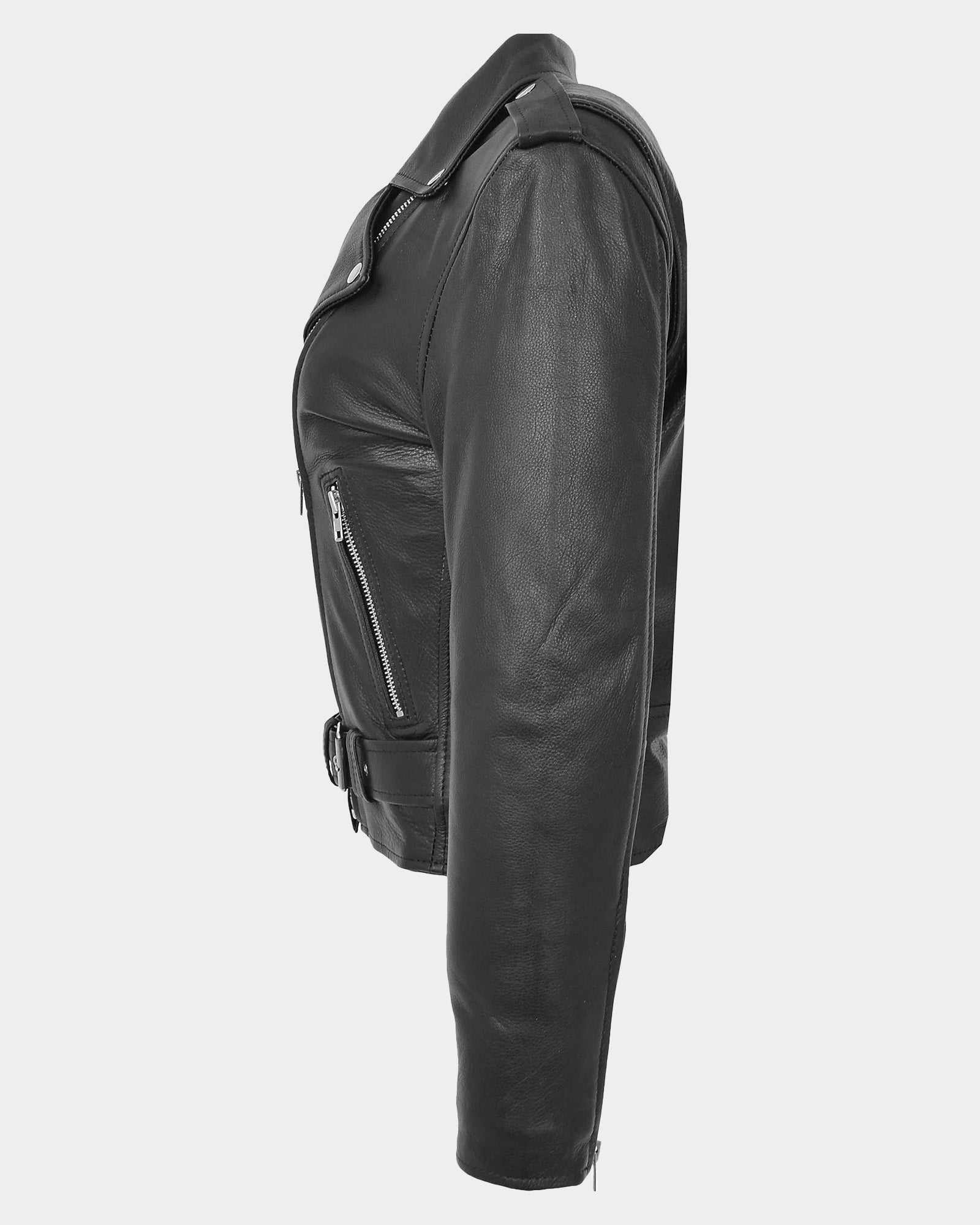 Womens Leather Biker Brando Style Jacket Holly Nova Black