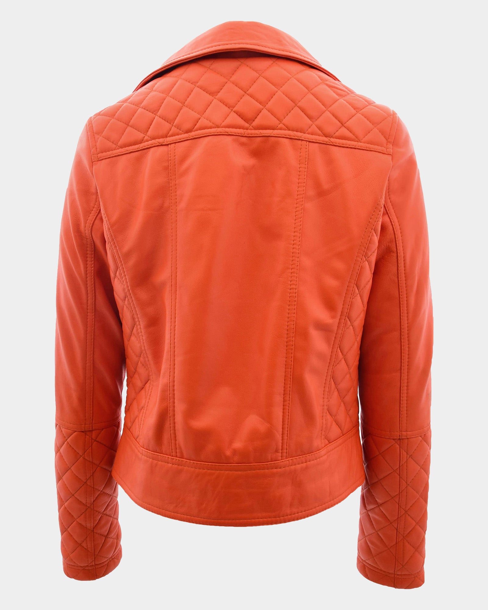 Womens Leather Biker Jacket with Quilt Detail Blissful Orange