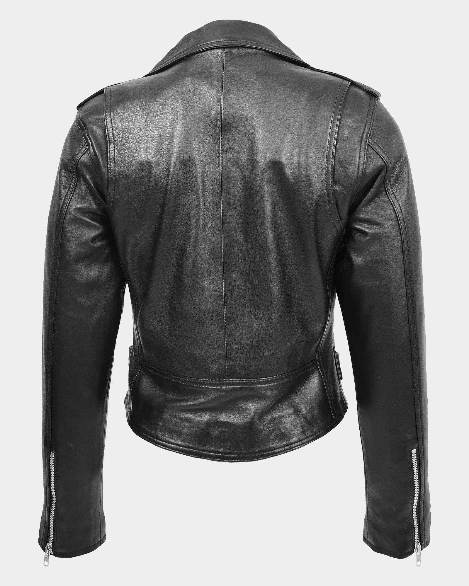 Womens Leather Biker Style Emma Cross Zip Jacket Nova Black