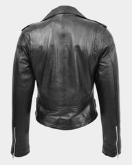 Womens Leather Biker Style Emma Cross Zip Jacket Nova Black