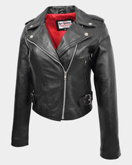 Womens Leather Biker Style Emma Cross Zip Jacket Nova Black