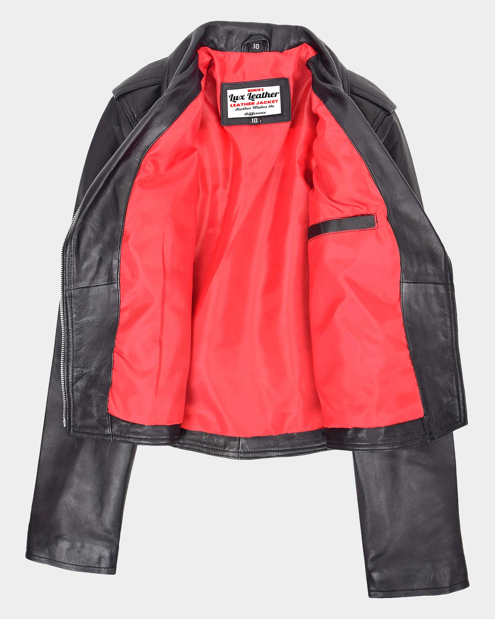 Womens Leather Biker Style Emma Cross Zip Jacket Nova Black