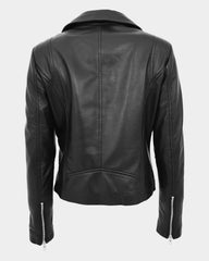 Womens Leather Biker Style Jacket Maya Cross Zip Nova Black