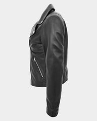 Womens Leather Biker Style Jacket Maya Cross Zip Nova Black