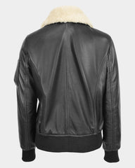Womens Leather Bomber Jacket Removable Collar Nova Black