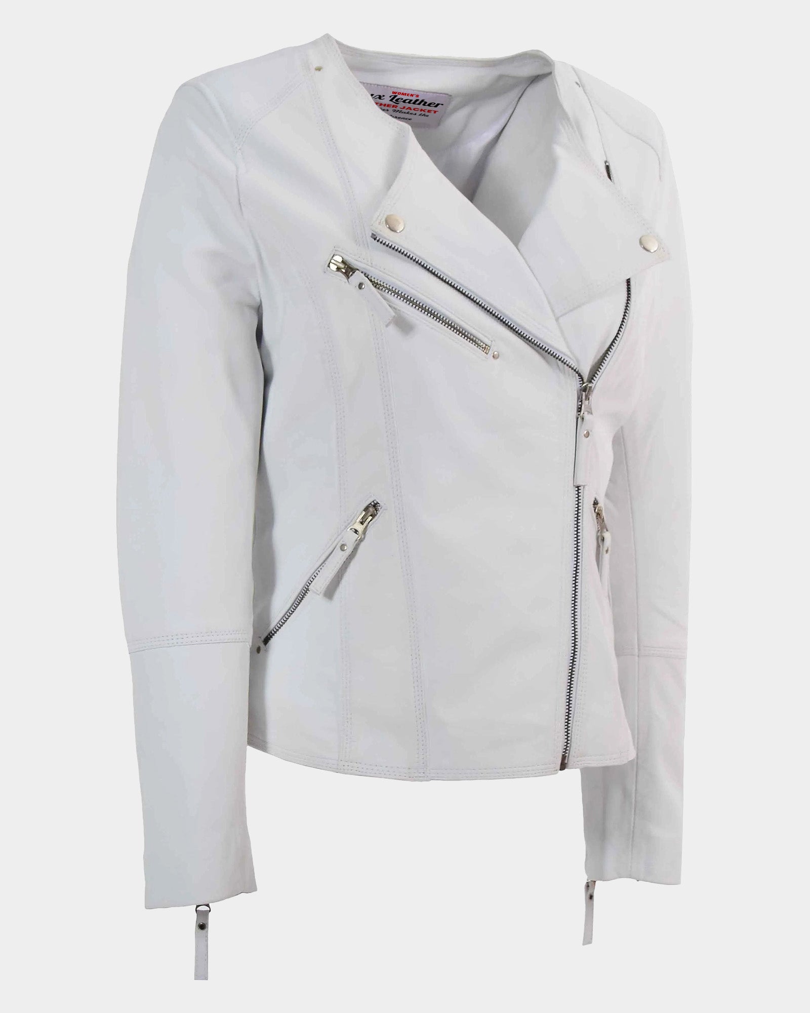 Womens Leather Casual Biker Jacket Shelly Cross Zip Astral Off White