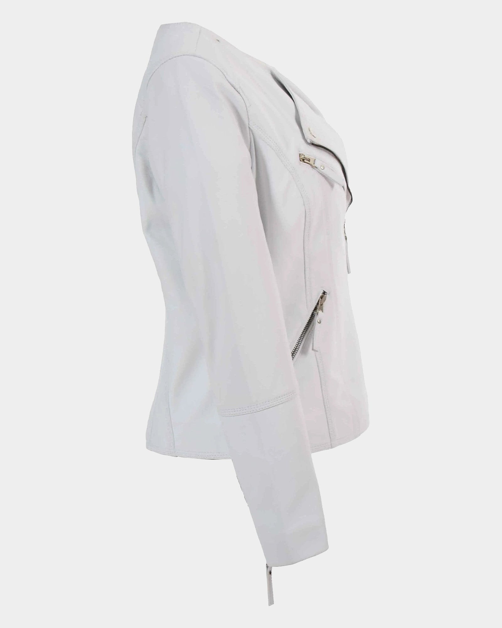Womens Leather Casual Biker Jacket Shelly Cross Zip Astral Off White