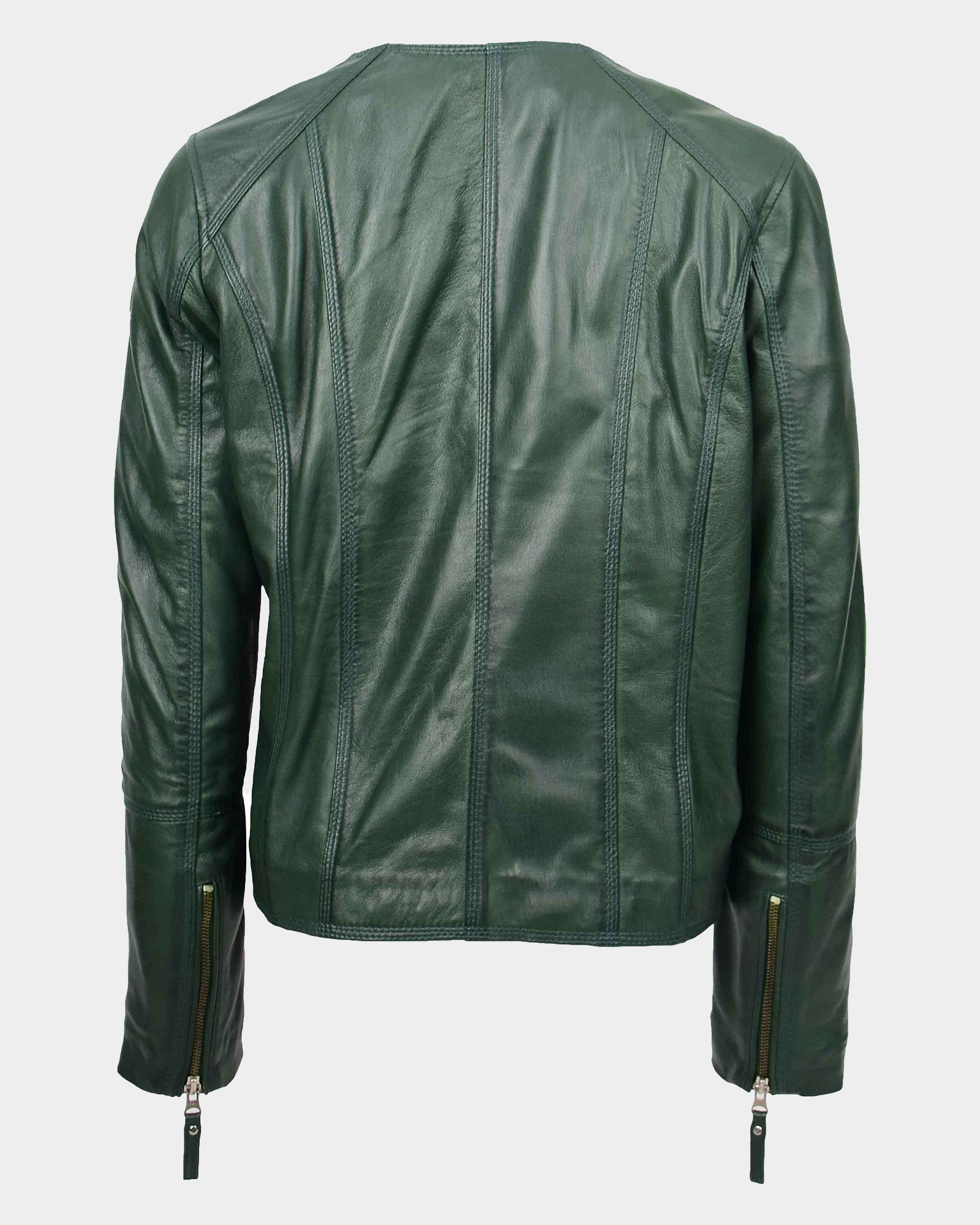 Womens Leather Casual Biker Jacket Shelly Cross Zip Aurora Green