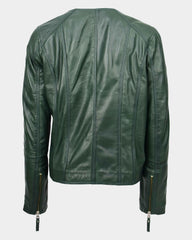 Womens Leather Casual Biker Jacket Shelly Cross Zip Aurora Green