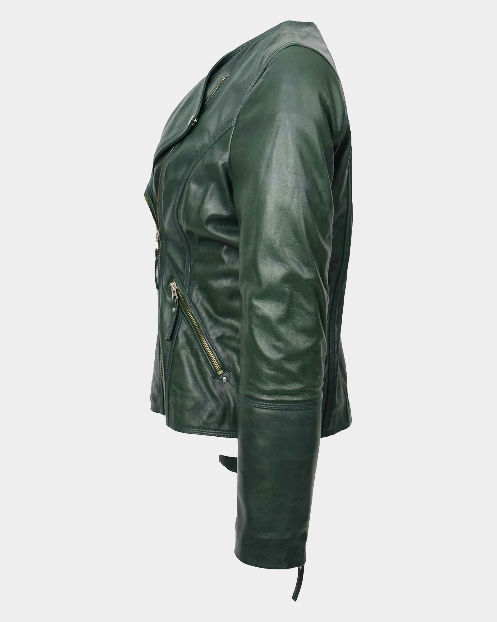 Womens Leather Casual Biker Jacket Shelly Cross Zip Aurora Green