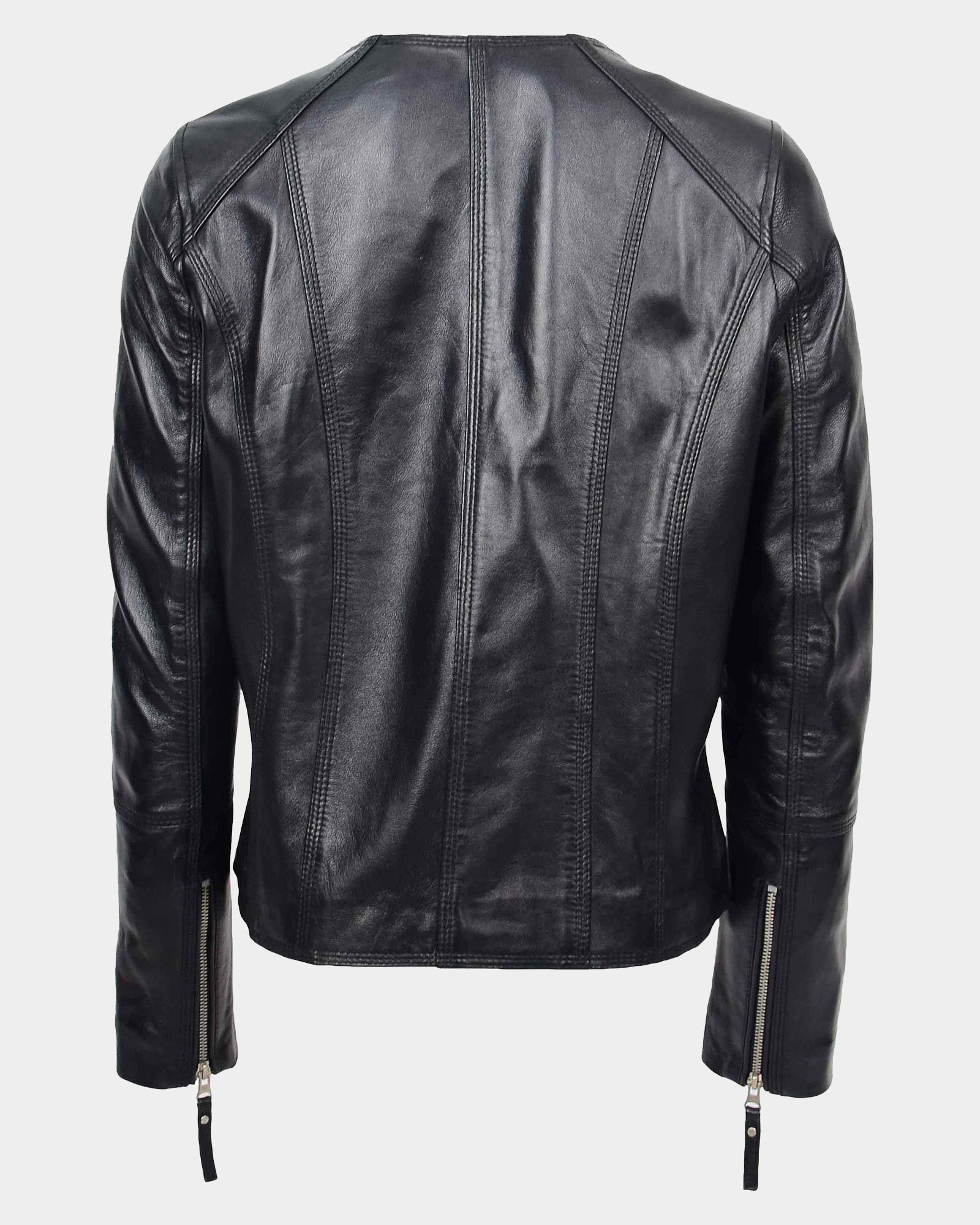 Womens Leather Casual Biker Jacket Shelly Cross Zip Nova Black