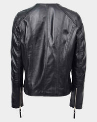 Womens Leather Casual Biker Jacket Shelly Cross Zip Nova Black