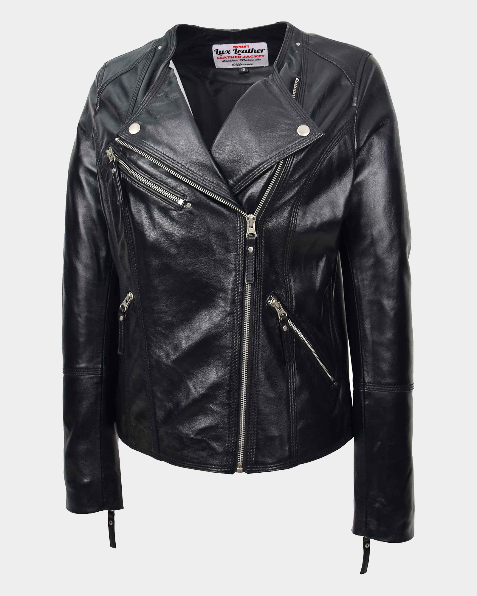 Womens Leather Casual Biker Jacket Shelly Cross Zip Nova Black