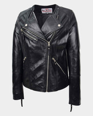 Womens Leather Casual Biker Jacket Shelly Cross Zip Nova Black