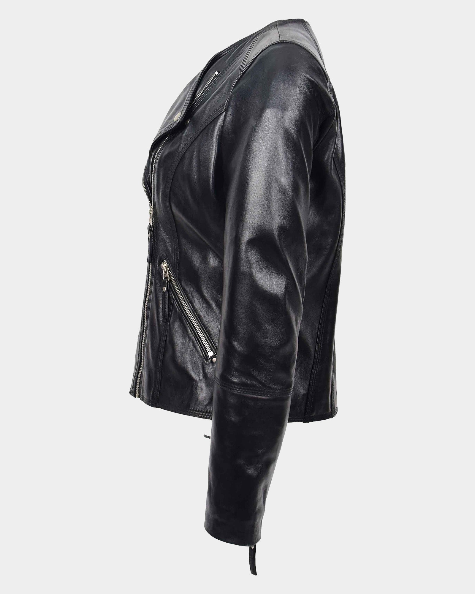 Womens Leather Casual Biker Jacket Shelly Cross Zip Nova Black