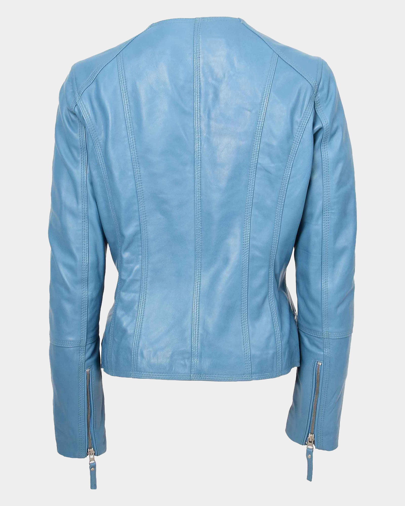 Womens Leather Casual Biker Jacket Shelly Cross Zip Tranquil Teal