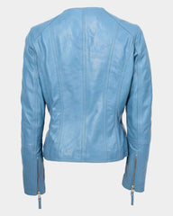Womens Leather Casual Biker Jacket Shelly Cross Zip Tranquil Teal