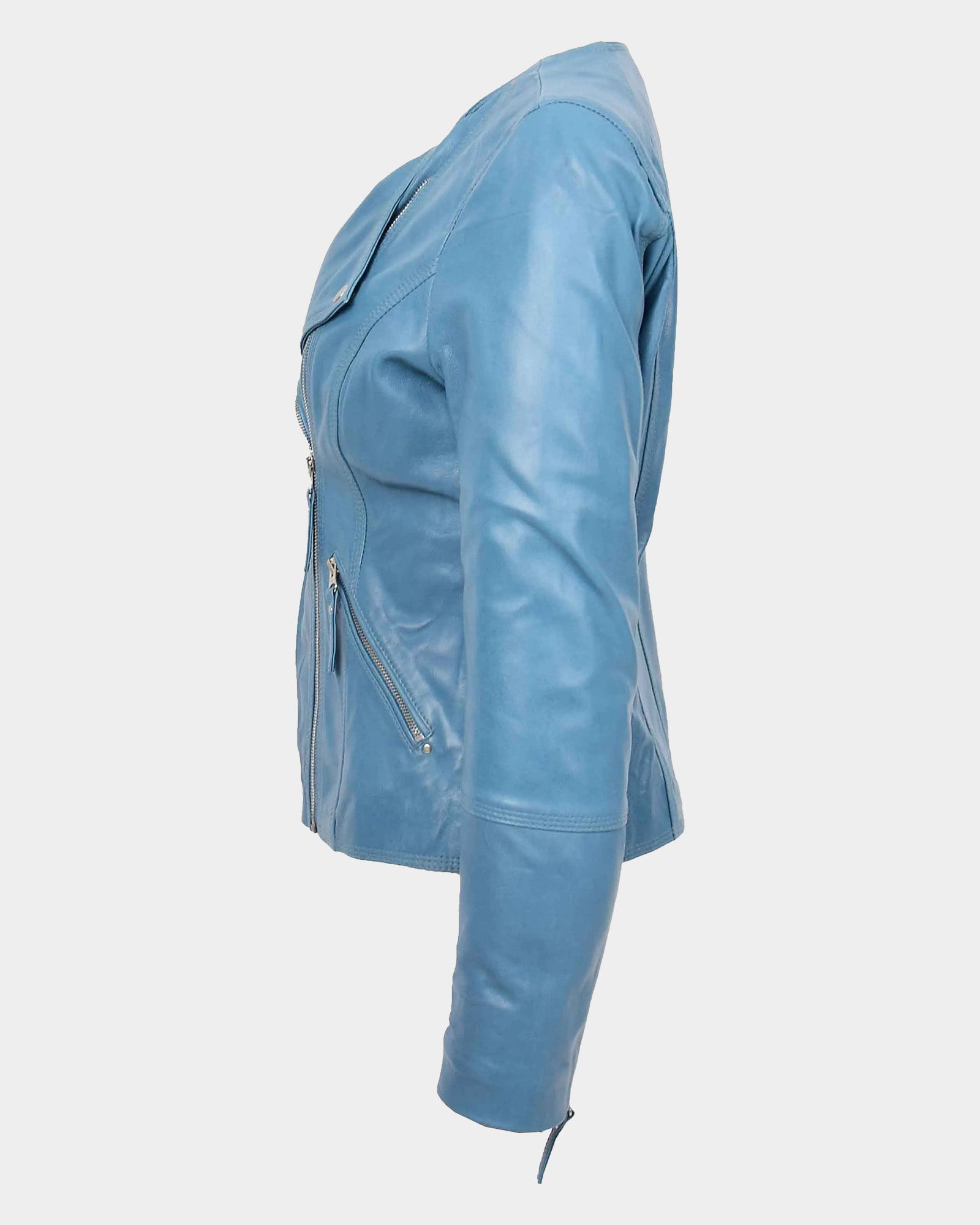 Womens Leather Casual Biker Jacket Shelly Cross Zip Tranquil Teal