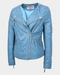 Womens Leather Casual Biker Jacket Shelly Cross Zip Tranquil Teal