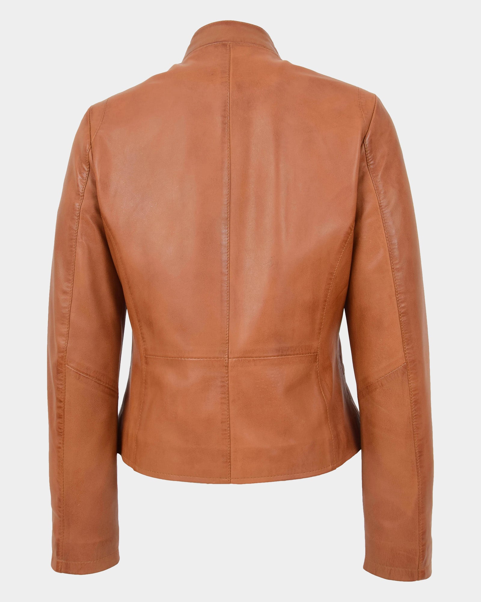 Womens Leather Casual Standing Collar Jacket Dynamo Tan