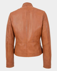 Womens Leather Casual Standing Collar Jacket Dynamo Tan