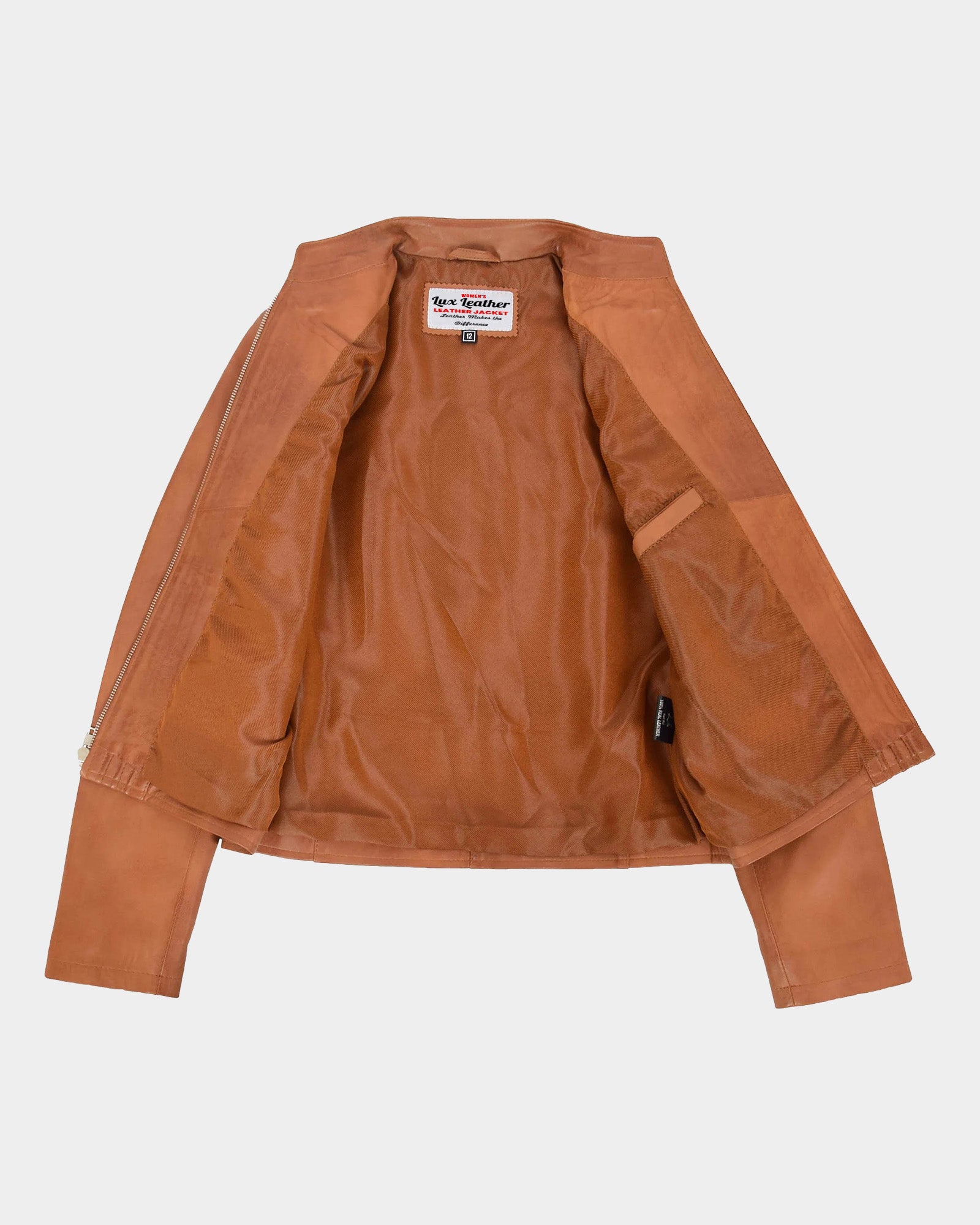 Womens Leather Casual Standing Collar Jacket Dynamo Tan
