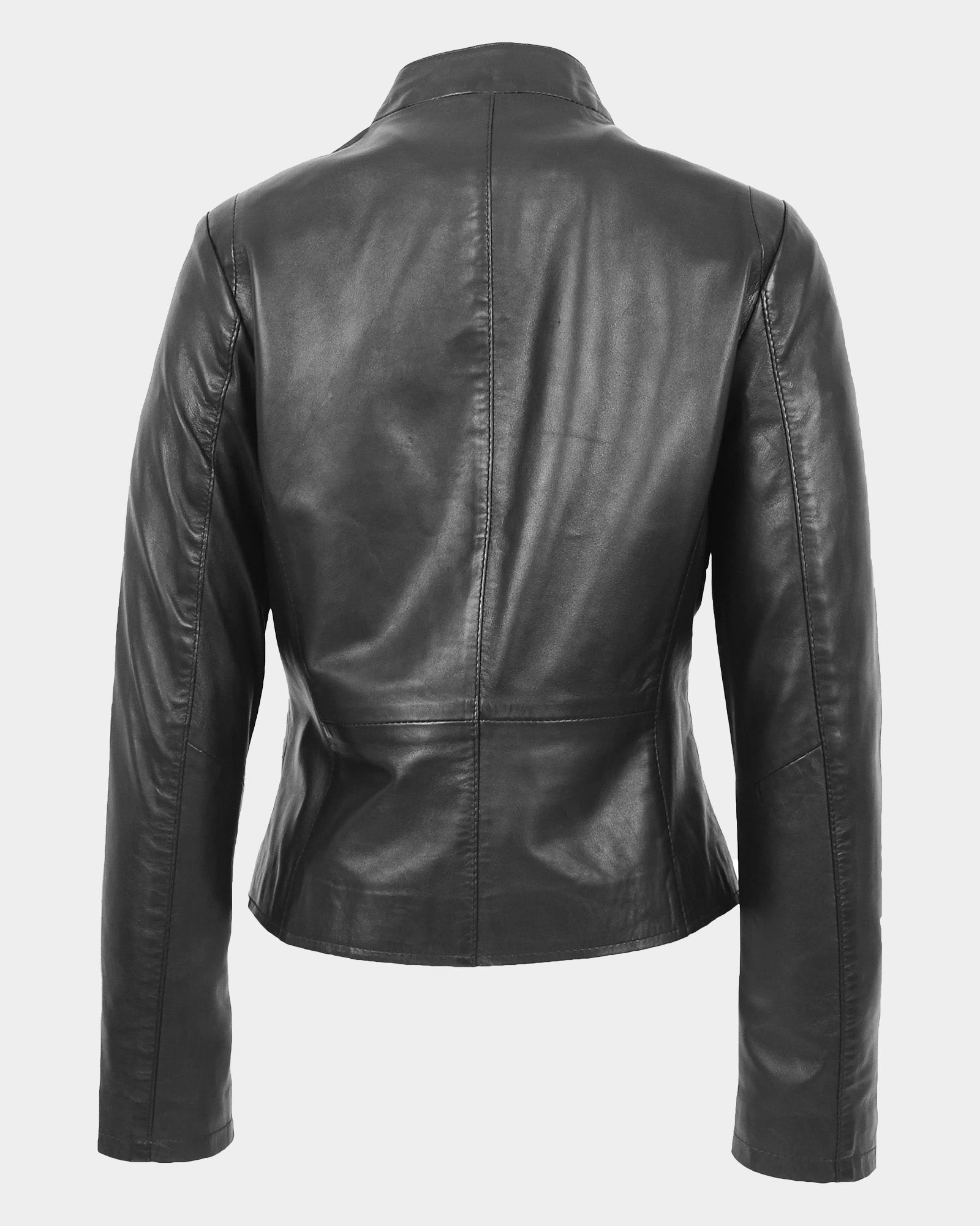 Womens Leather Casual Standing Collar Jacket Nova Black