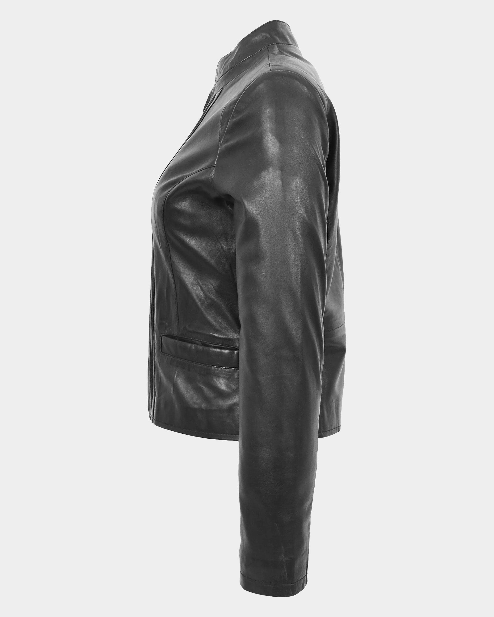 Womens Leather Casual Standing Collar Jacket Nova Black