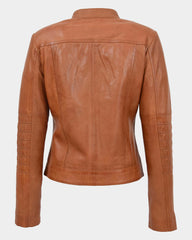 Womens Leather Classic Biker Style Jacket Dynamo Tan