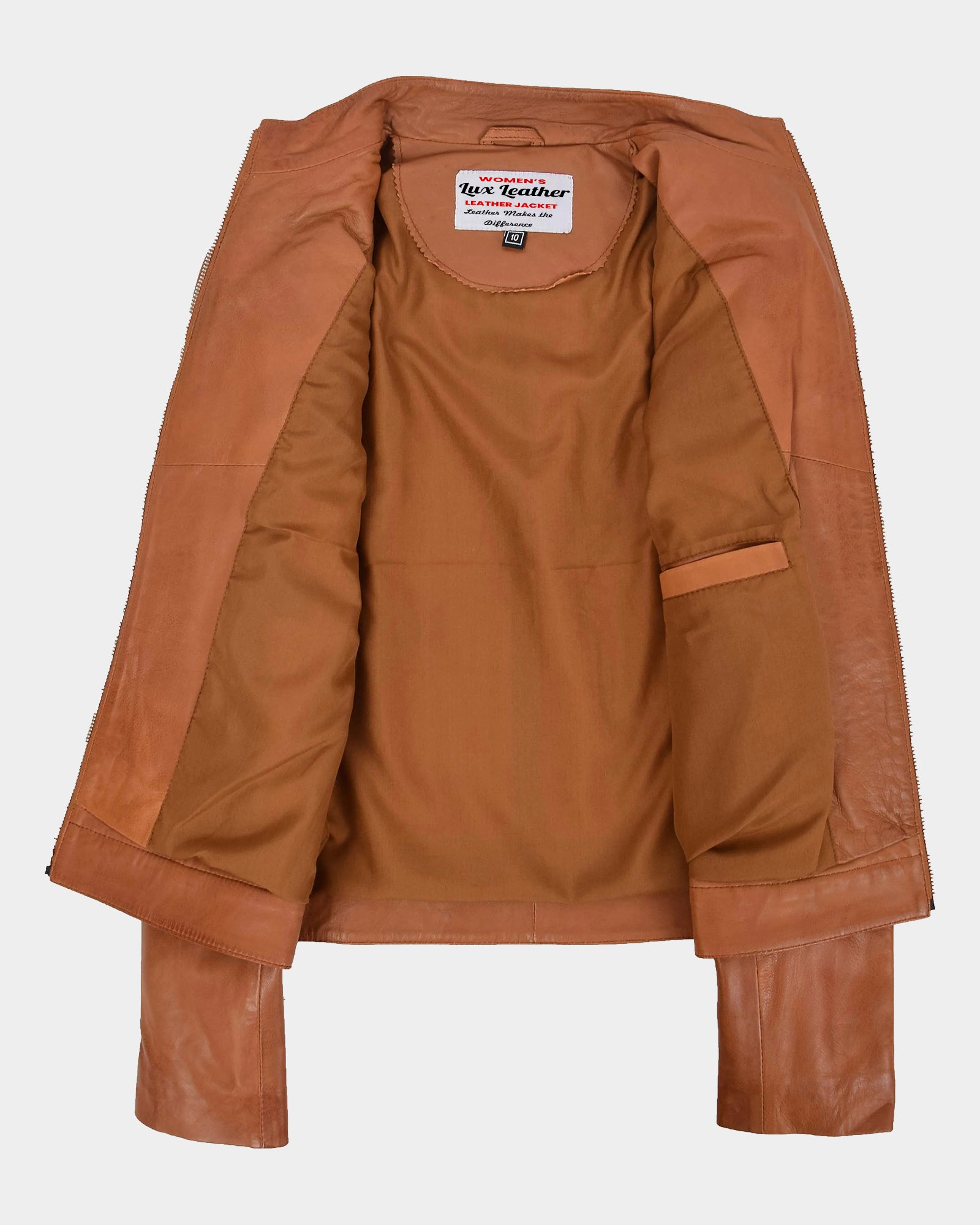 Womens Leather Classic Biker Style Jacket Dynamo Tan