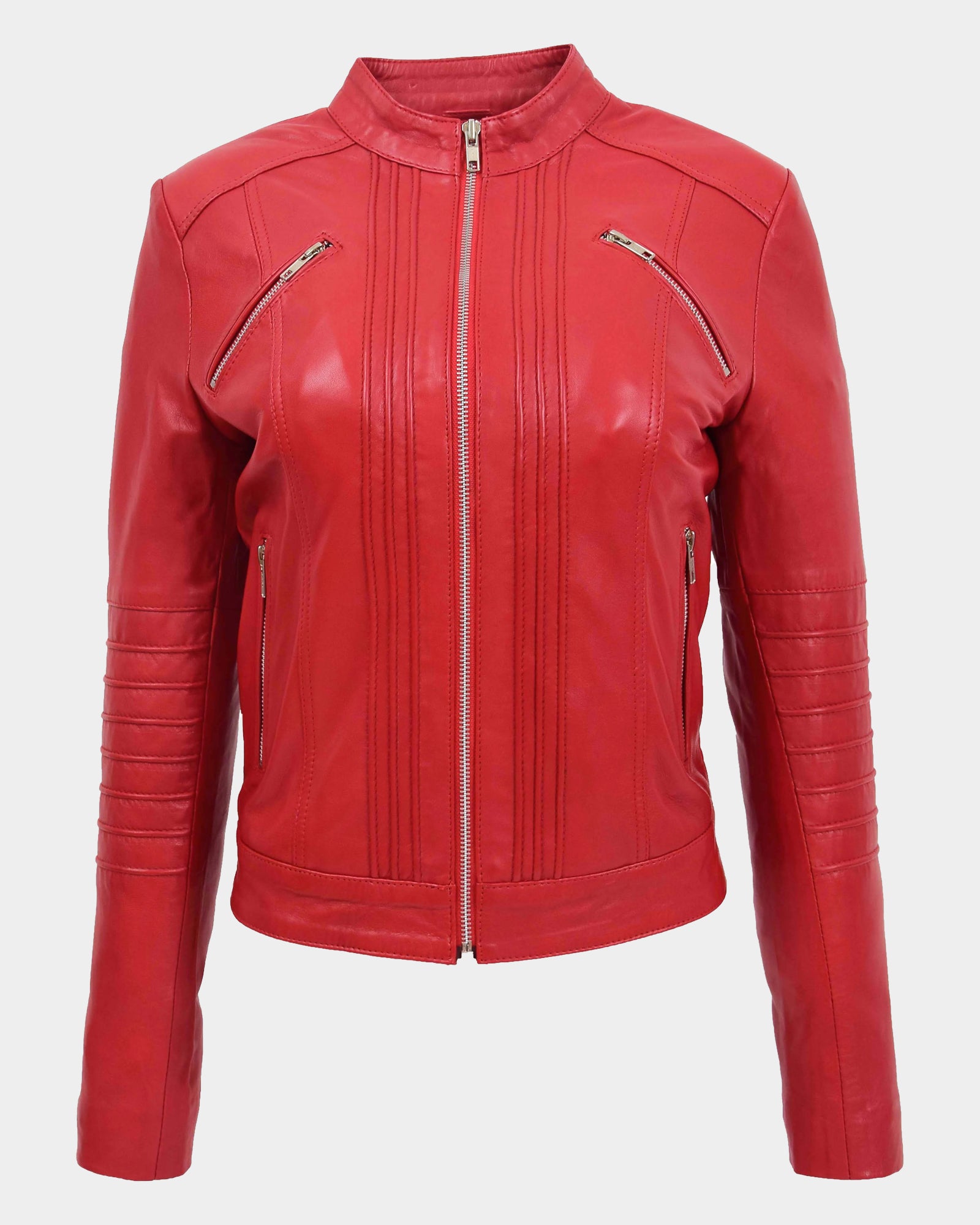Womens Leather Classic Biker Style Jacket Ignite Red