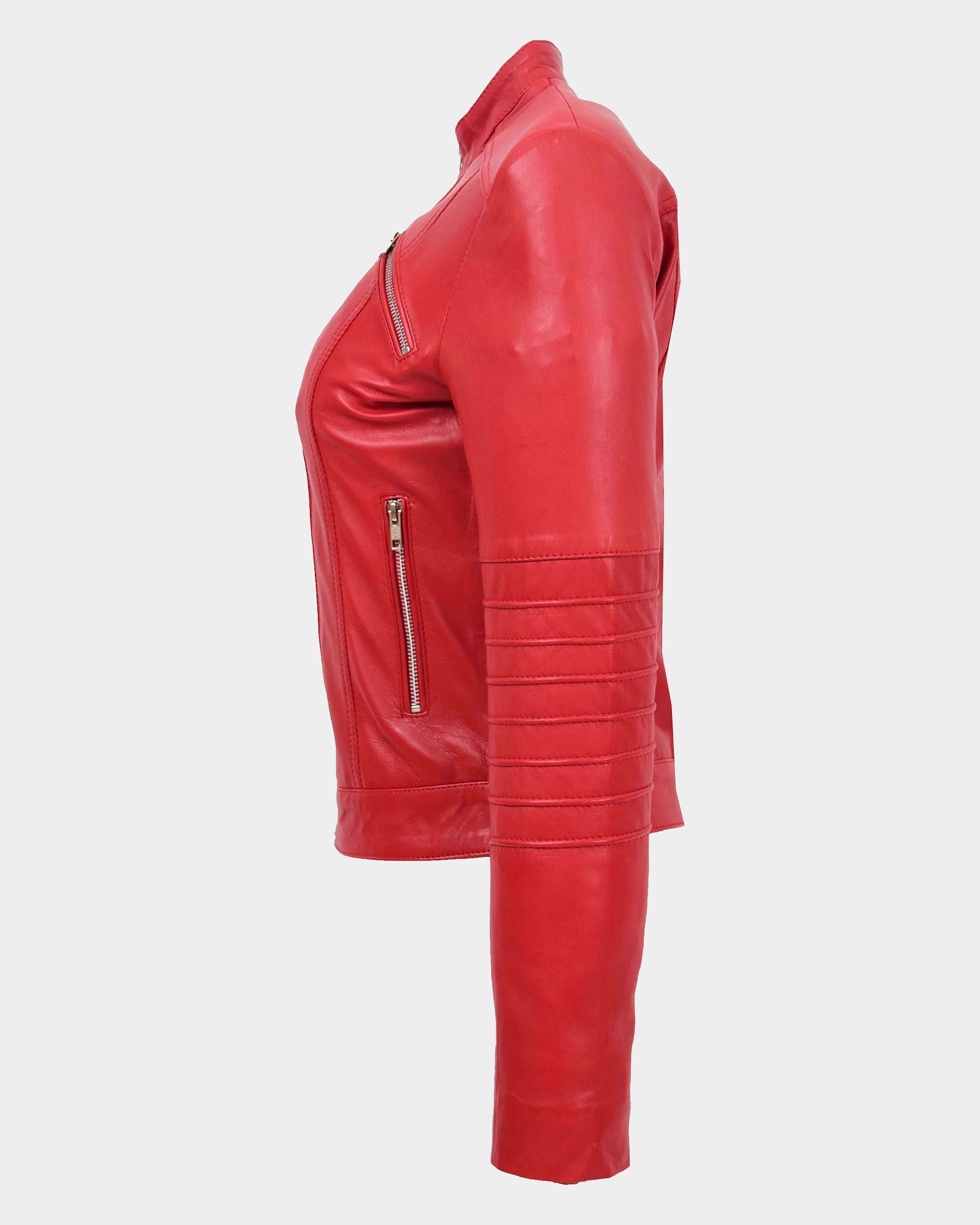 Womens Leather Classic Biker Style Jacket Ignite Red