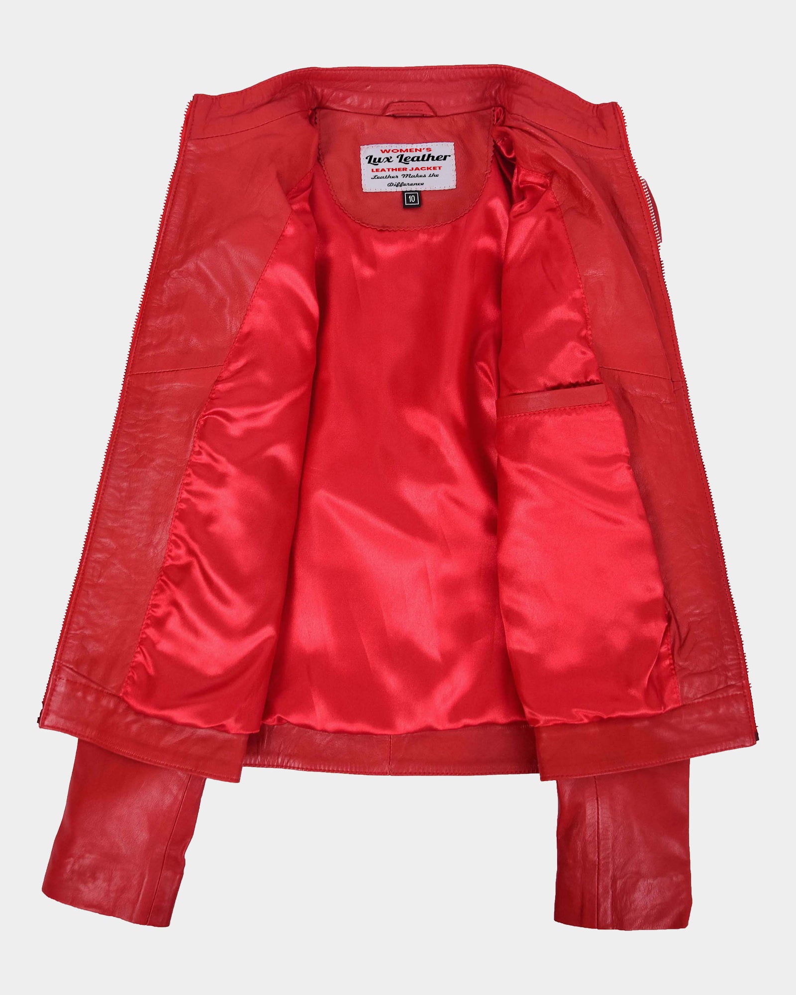 Womens Leather Classic Biker Style Jacket Ignite Red