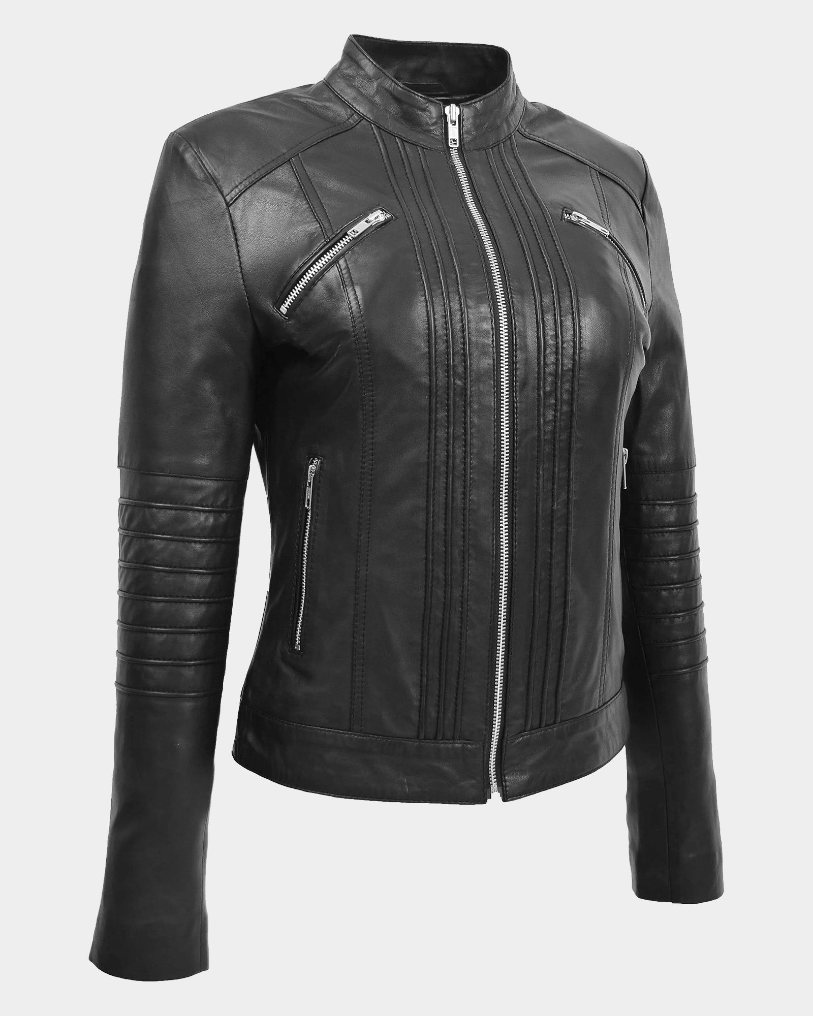 Womens Leather Classic Biker Style Jacket Nova Black
