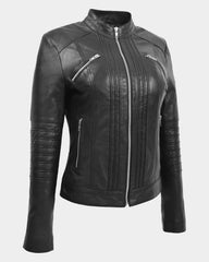 Womens Leather Classic Biker Style Jacket Nova Black