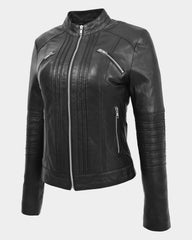 Womens Leather Classic Biker Style Jacket Nova Black