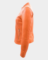 Womens Leather Classic Biker Style Tayla Jacket Blissful Orange